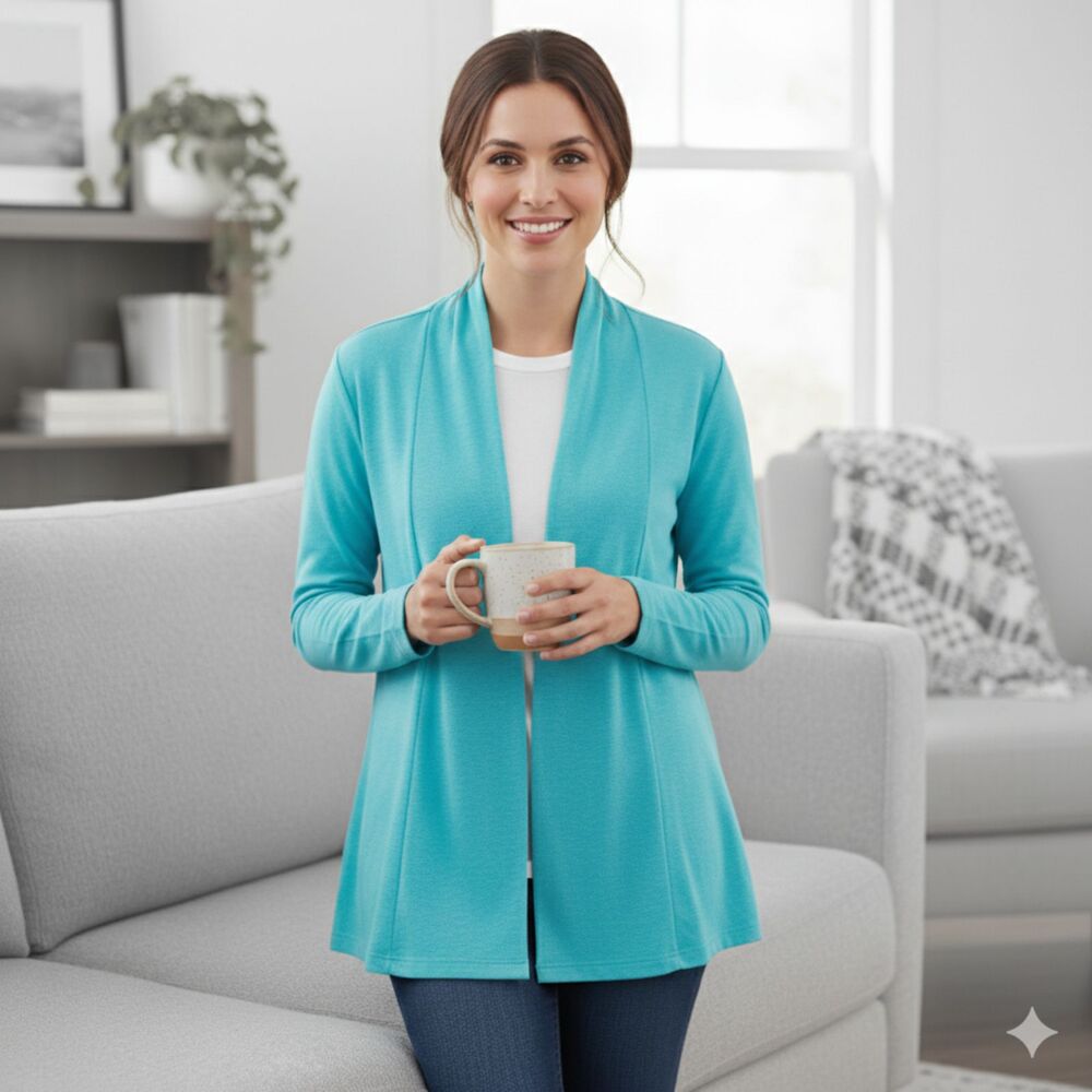 J. Jill Love Linen Turquoise Blue Long Open Cardigan Jacket XS Generous Fit